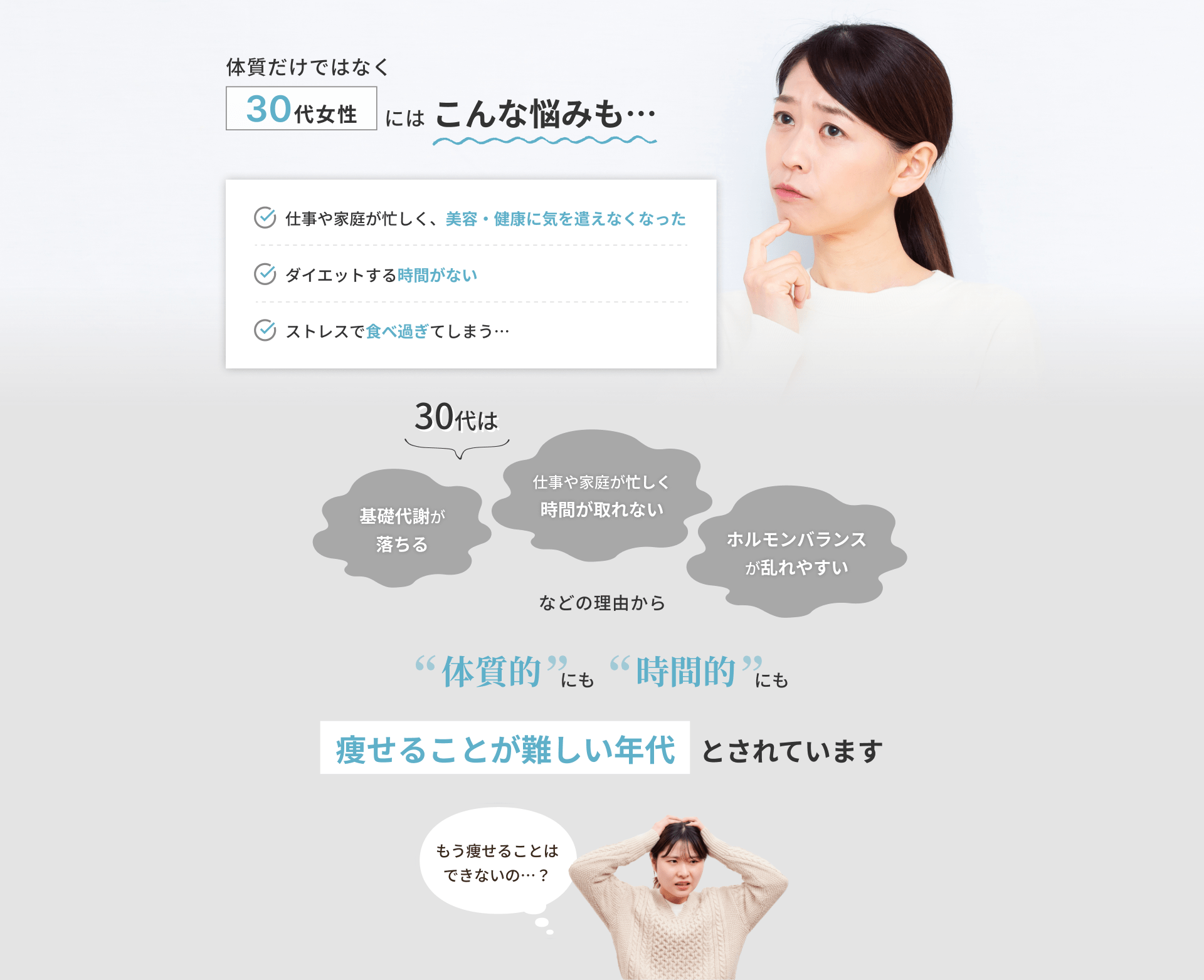 体質だけではなく30代女性にはこんな悩みも…